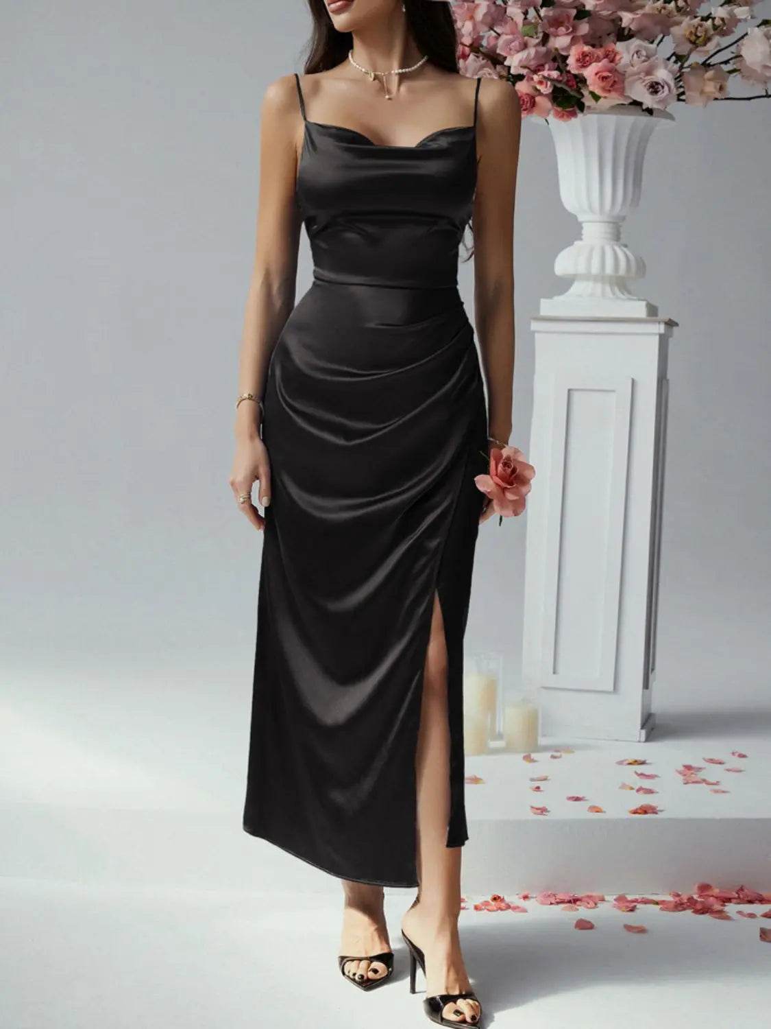 Devine Slit Ruched Maxi Cami Dress - Velveta Studio