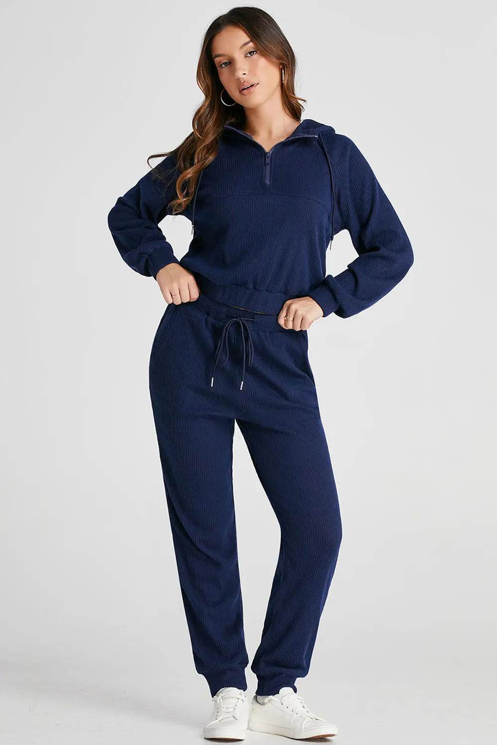 Drawstring Half Zip Hoodie and Joggers Active Set - Velveta Studio