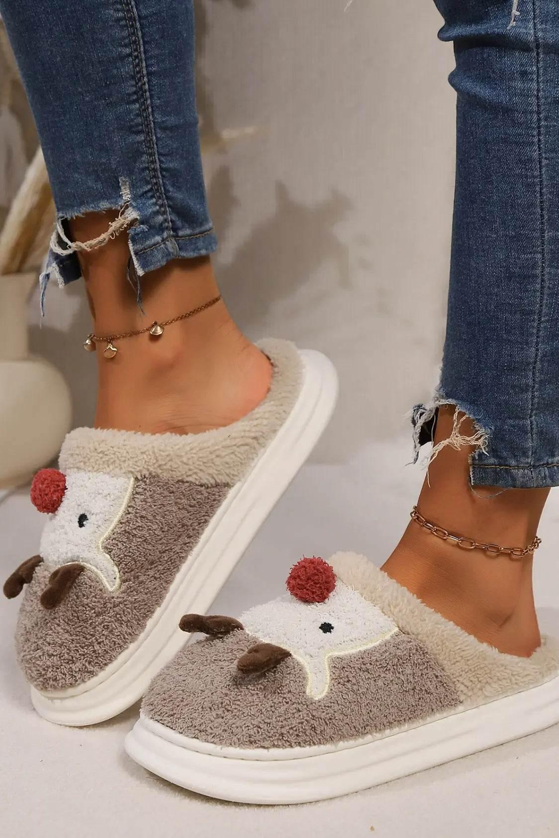 Elk Furry PVC Flat Slippers - Velveta Studio