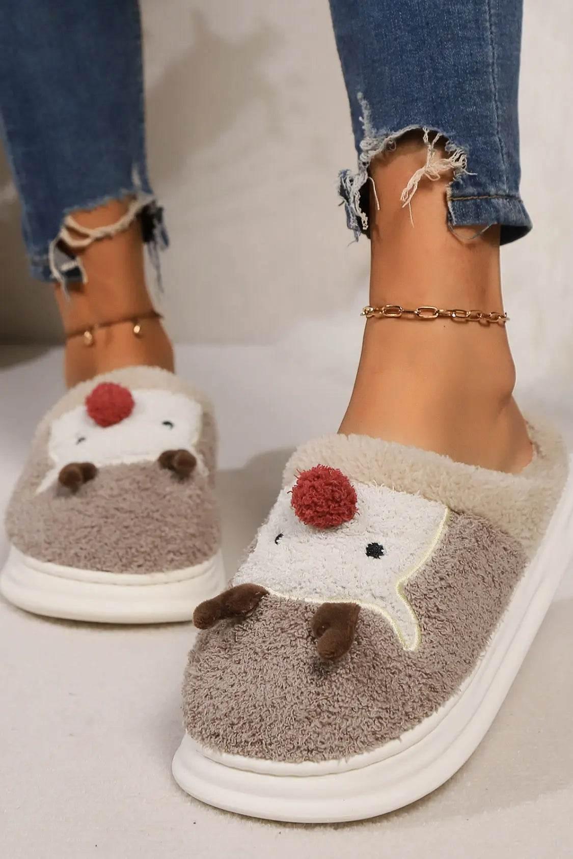 Elk Furry PVC Flat Slippers - Velveta Studio