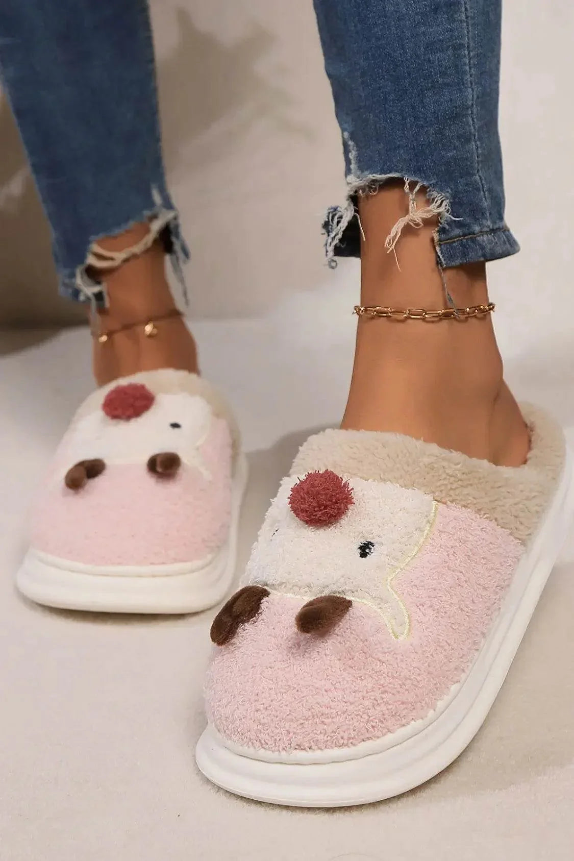 Elk Furry PVC Flat Slippers - Velveta Studio