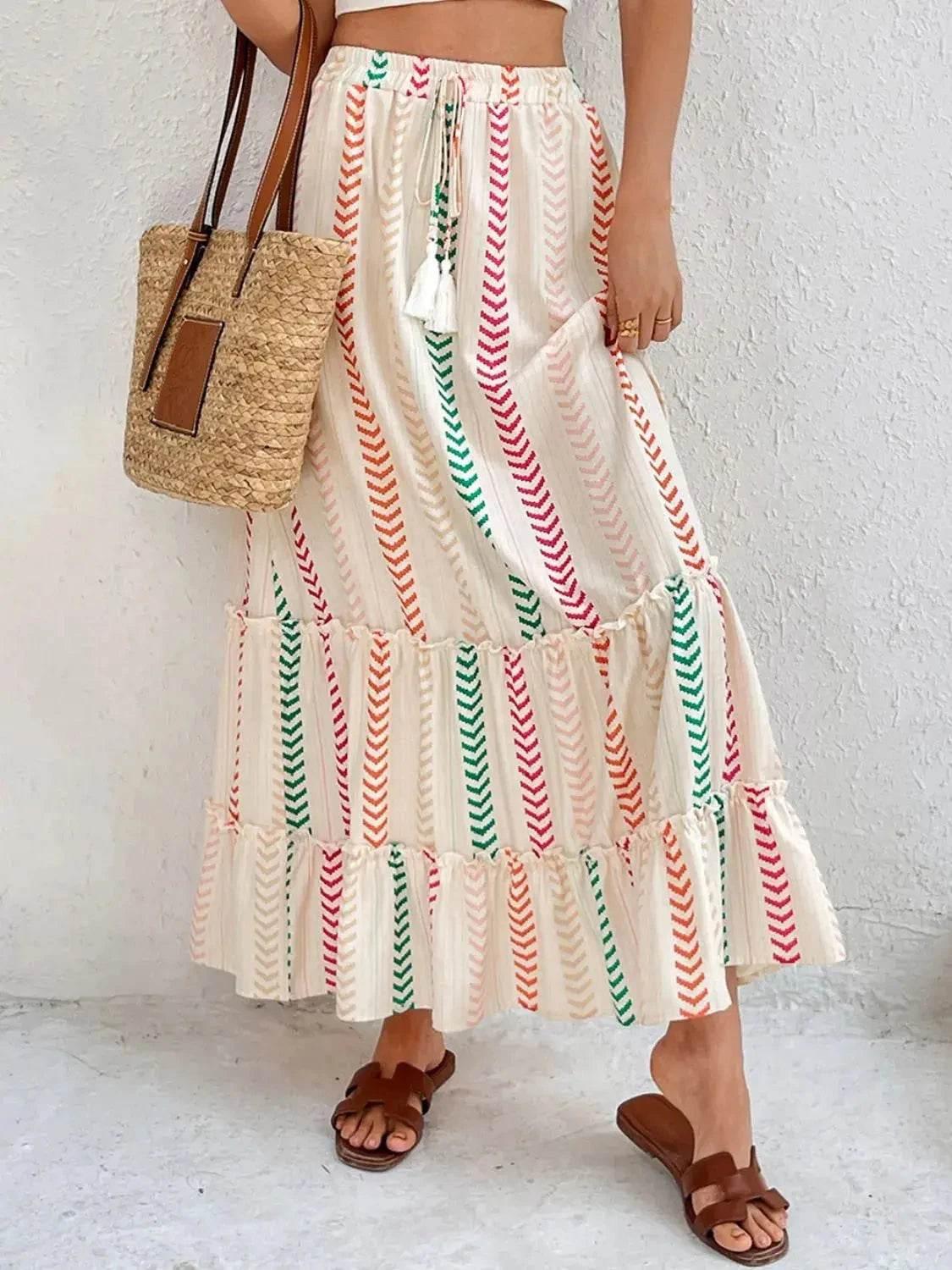 Frill Printed Maxi Skirt - Velveta Studio