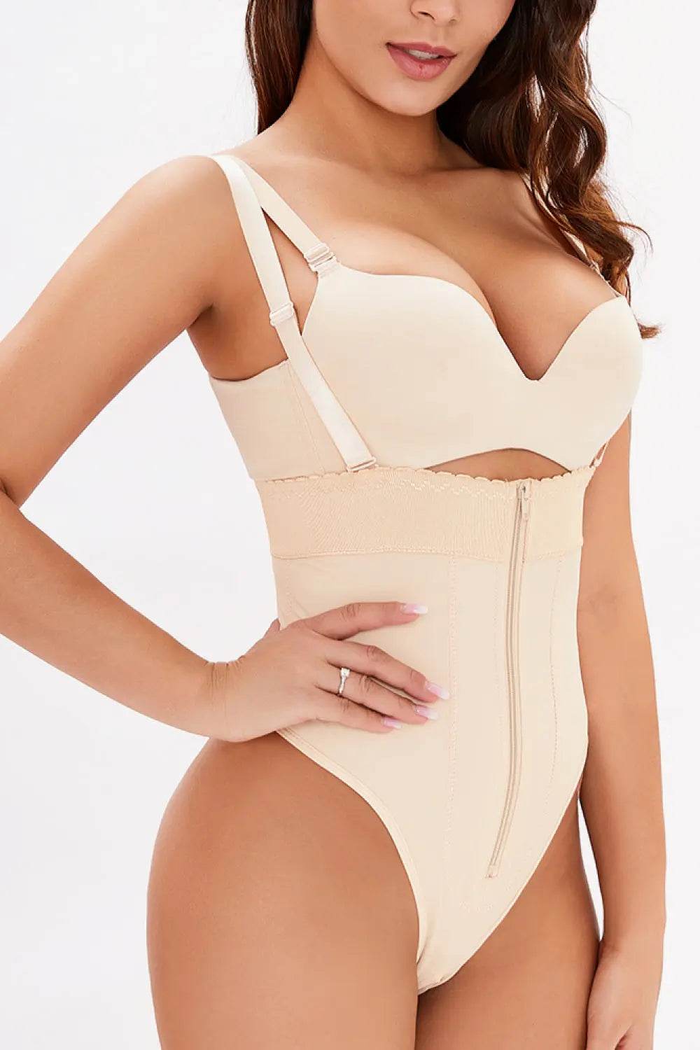 Full Size Adjustable Strap Zip-Up Shaping Bodysuit - Velveta Studio