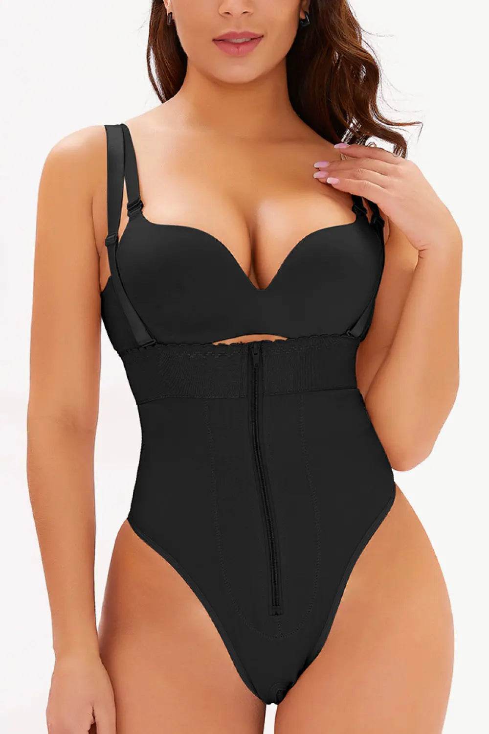 Full Size Adjustable Strap Zip-Up Shaping Bodysuit - Velveta Studio