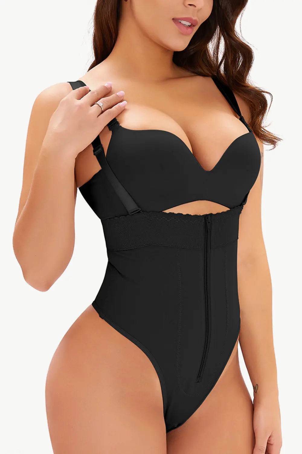 Full Size Adjustable Strap Zip-Up Shaping Bodysuit - Velveta Studio