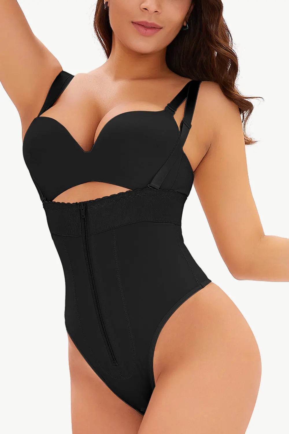 Full Size Adjustable Strap Zip-Up Shaping Bodysuit - Velveta Studio