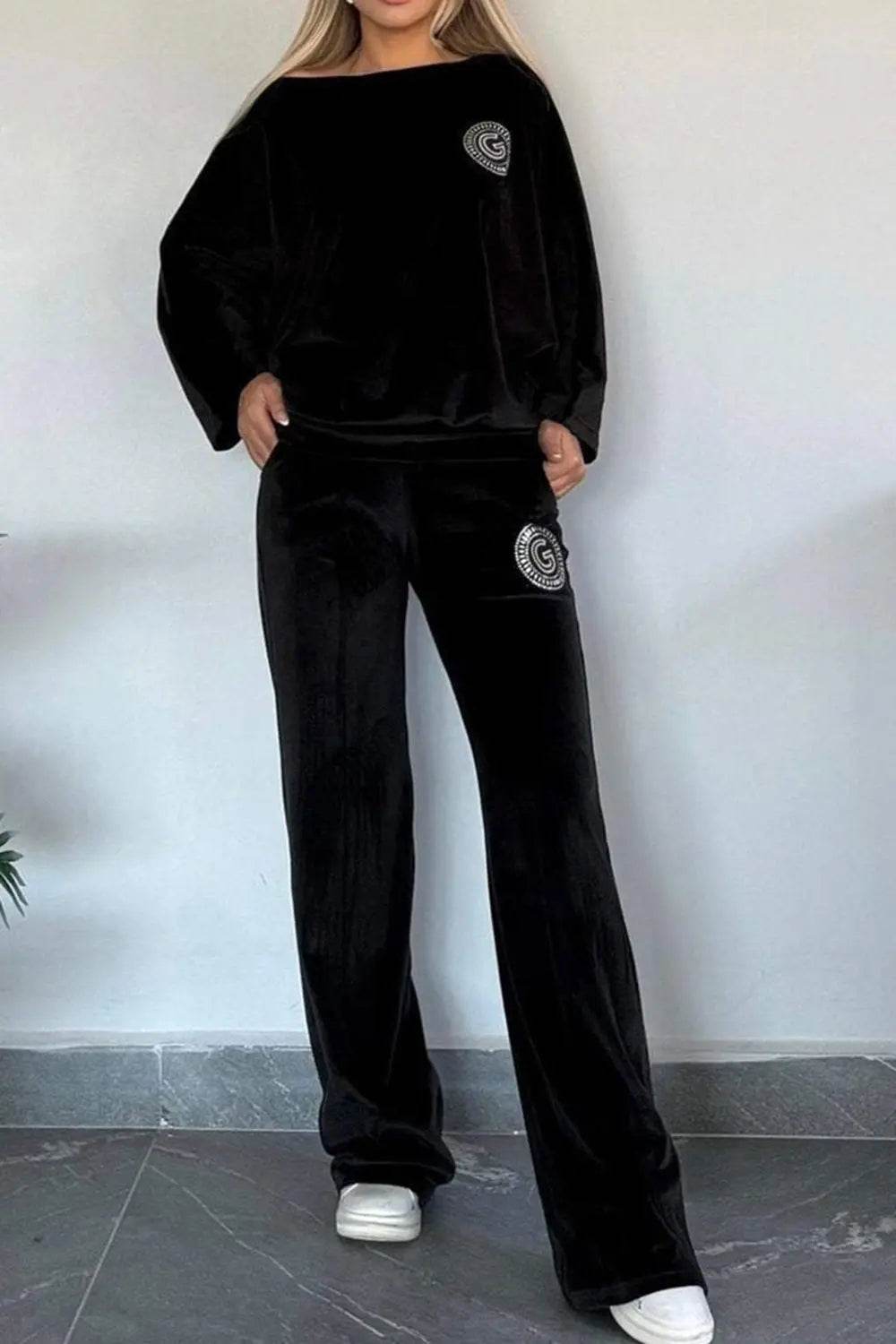 Full Size Boat Neck Long Sleeve Top and Pants Set - Velveta Studio