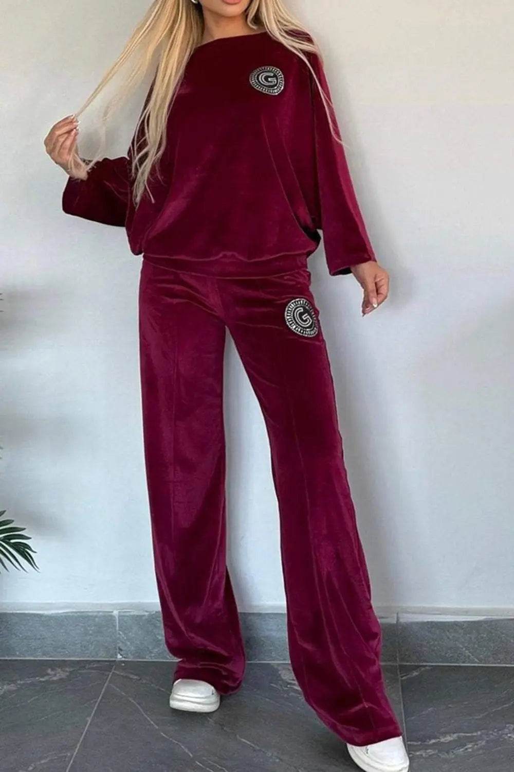 Full Size Boat Neck Long Sleeve Top and Pants Set - Velveta Studio
