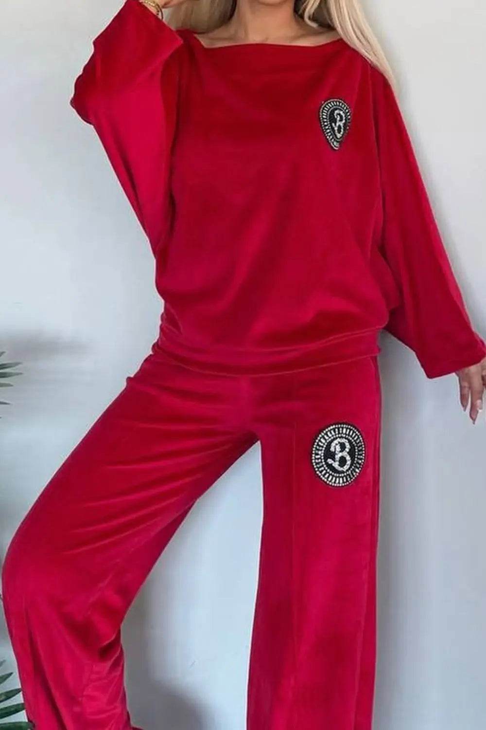 Full Size Boat Neck Long Sleeve Top and Pants Set - Velveta Studio