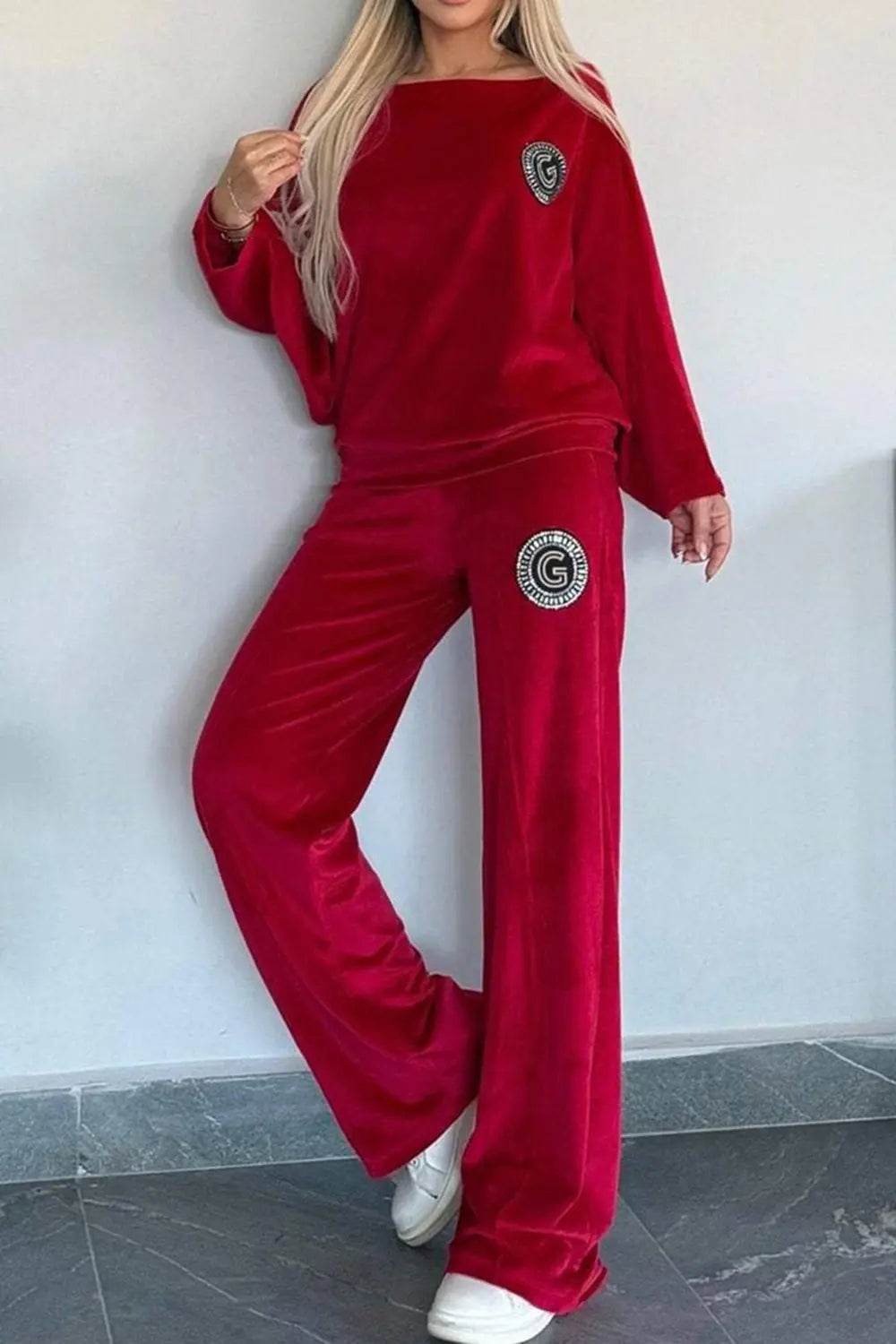 Full Size Boat Neck Long Sleeve Top and Pants Set - Velveta Studio