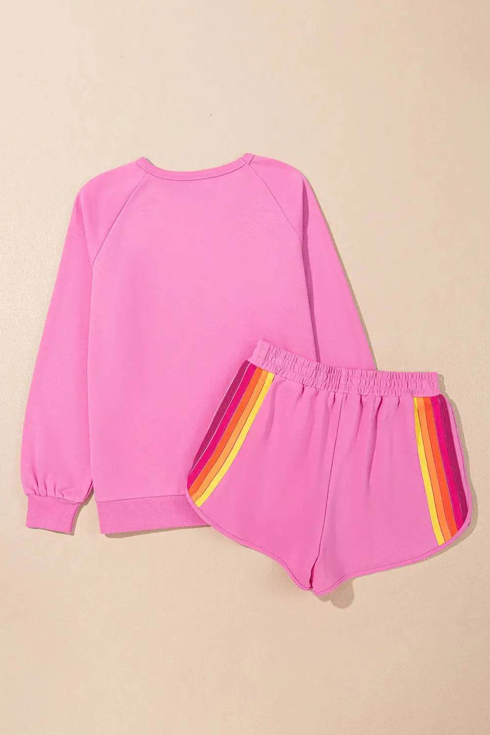 Full Size Contrast Striped Round Neck Top and Shorts Set - Velveta Studio