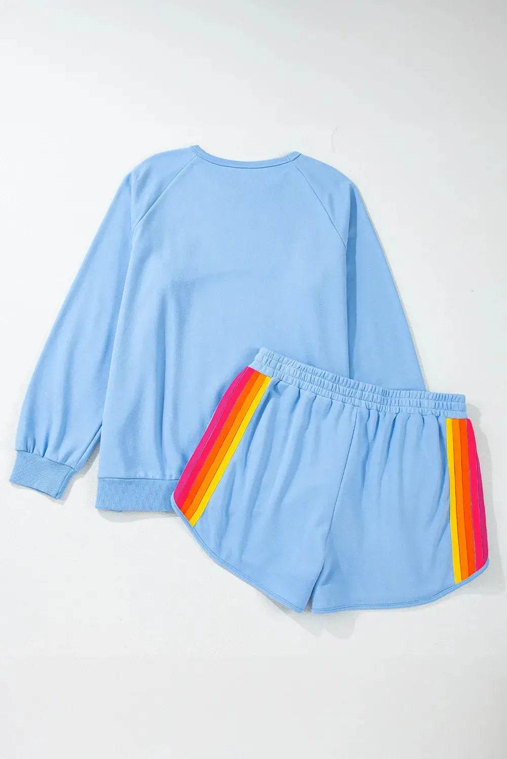 Full Size Contrast Striped Round Neck Top and Shorts Set - Velveta Studio
