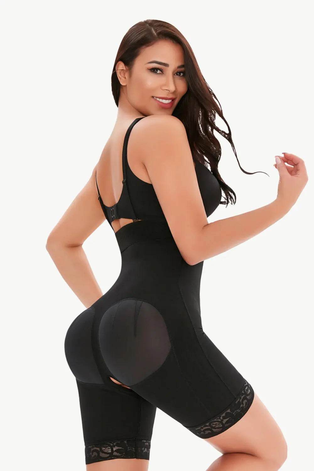 Full Size Hook-and-Eye Lace Trim Shaping Bodysuit - Velveta Studio