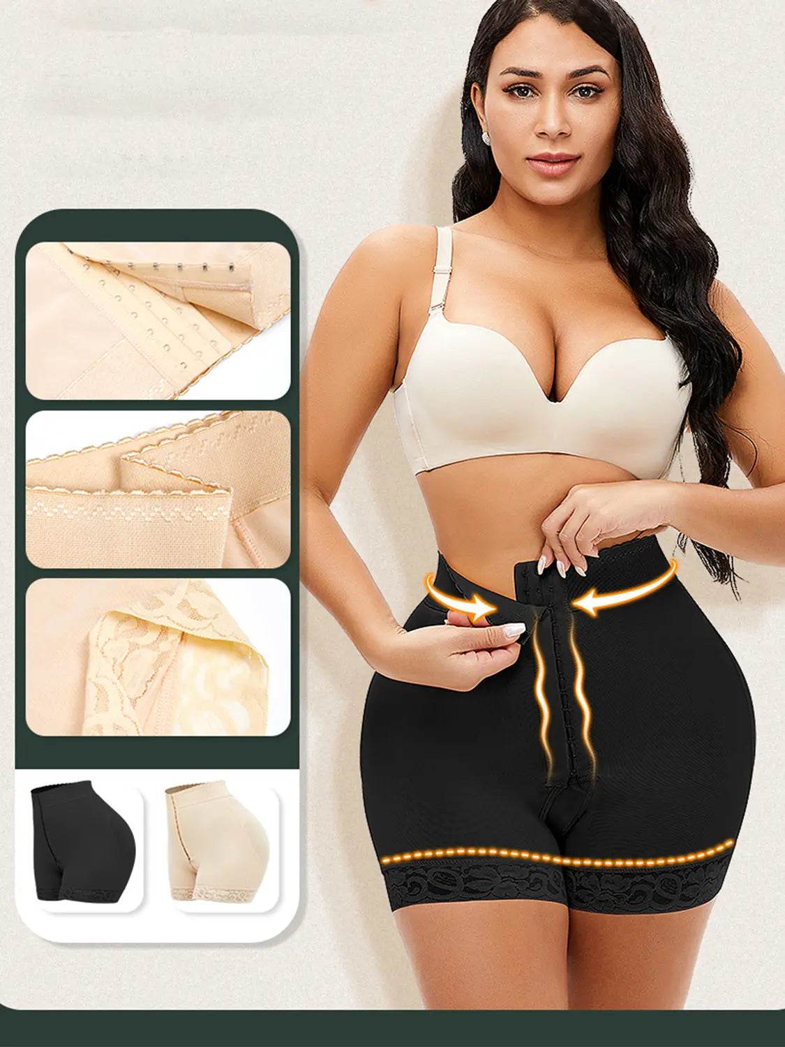 Full Size Lace Detail Hook-and-Eye Shaping Shorts - Velveta Studio