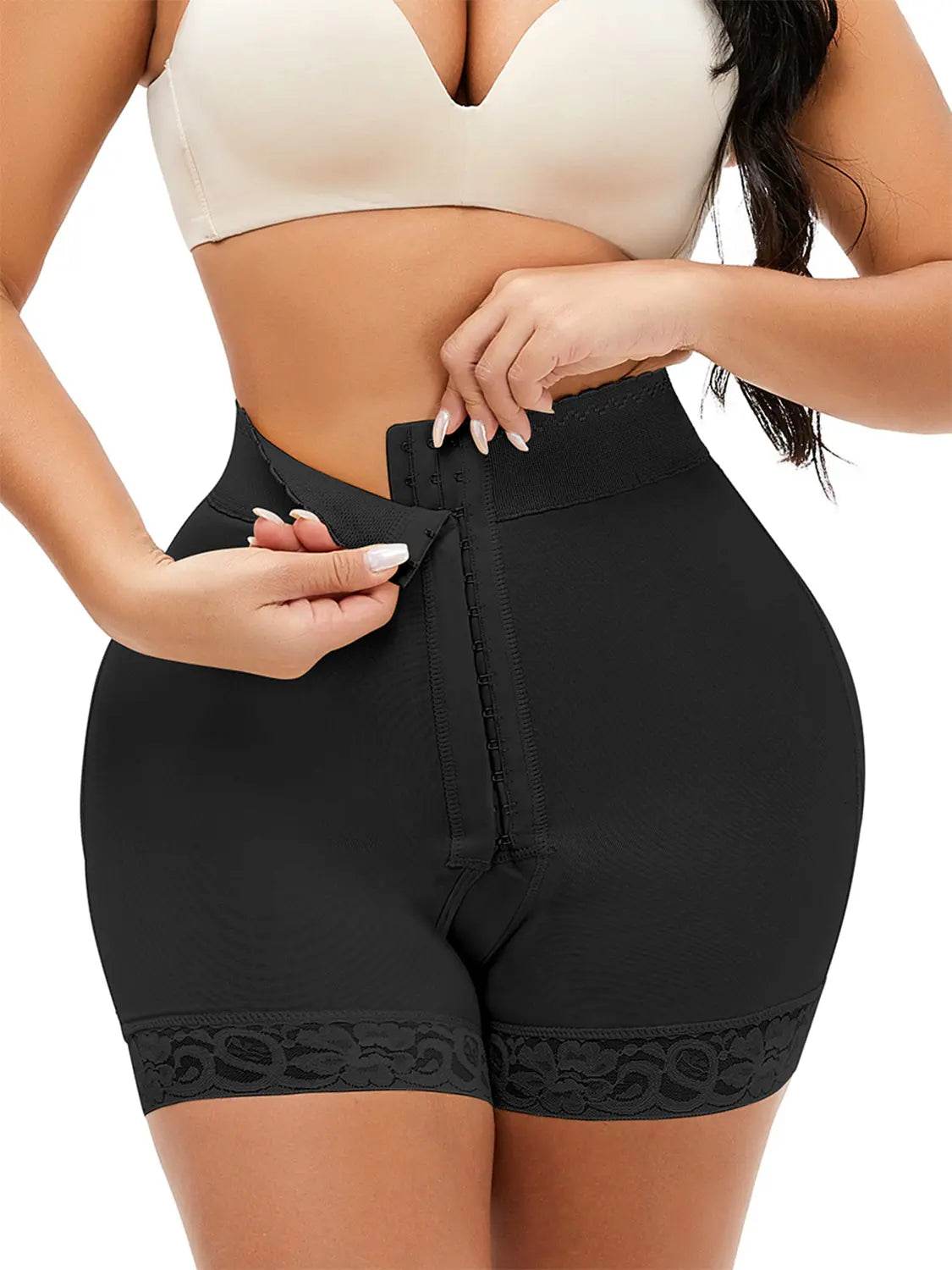 Full Size Lace Detail Hook-and-Eye Shaping Shorts - Velveta Studio