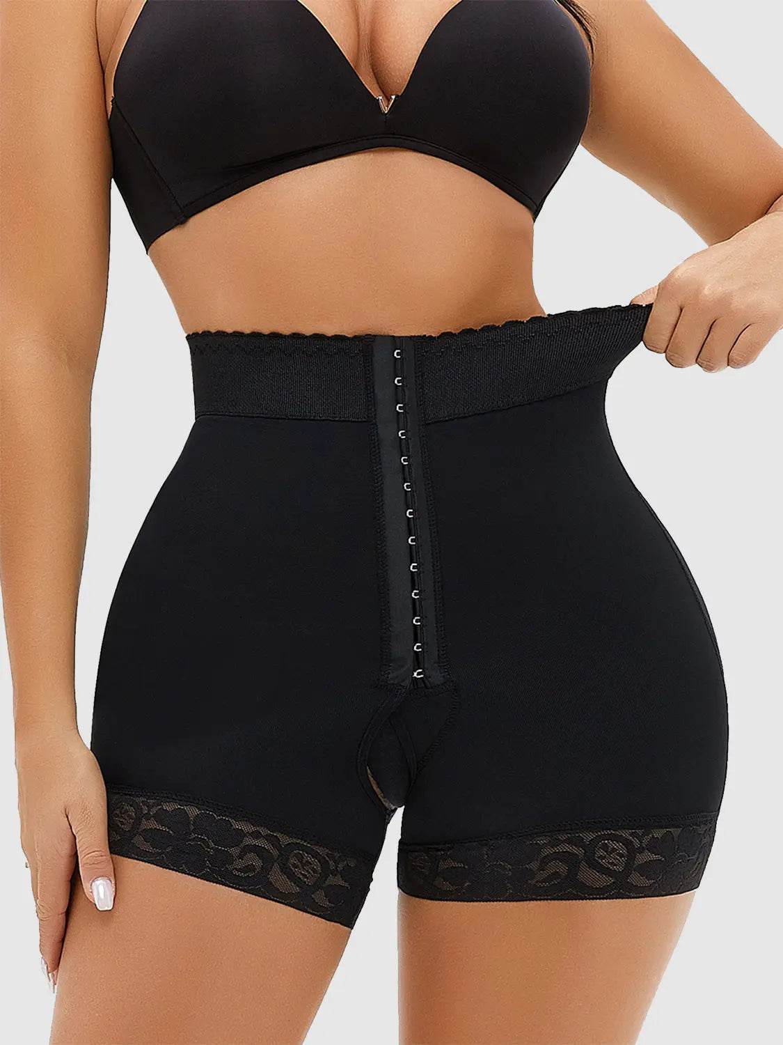 Full Size Lace Detail Hook-and-Eye Shaping Shorts - Velveta Studio