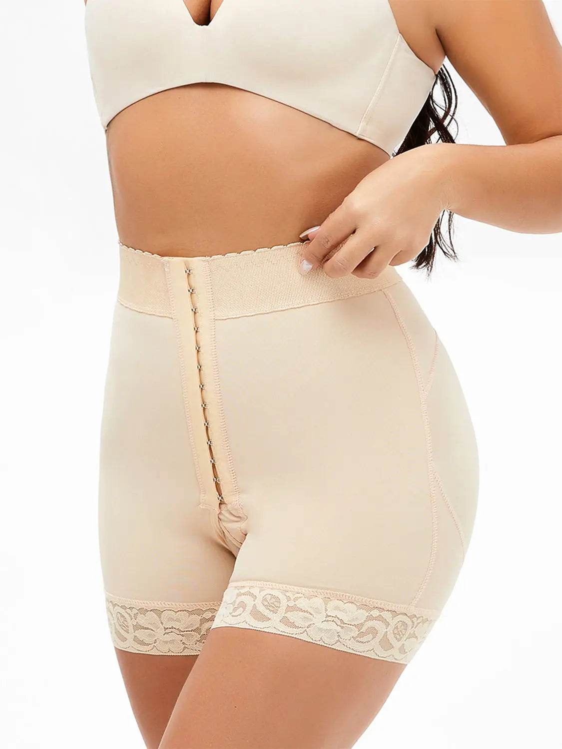 Full Size Lace Detail Hook-and-Eye Shaping Shorts - Velveta Studio
