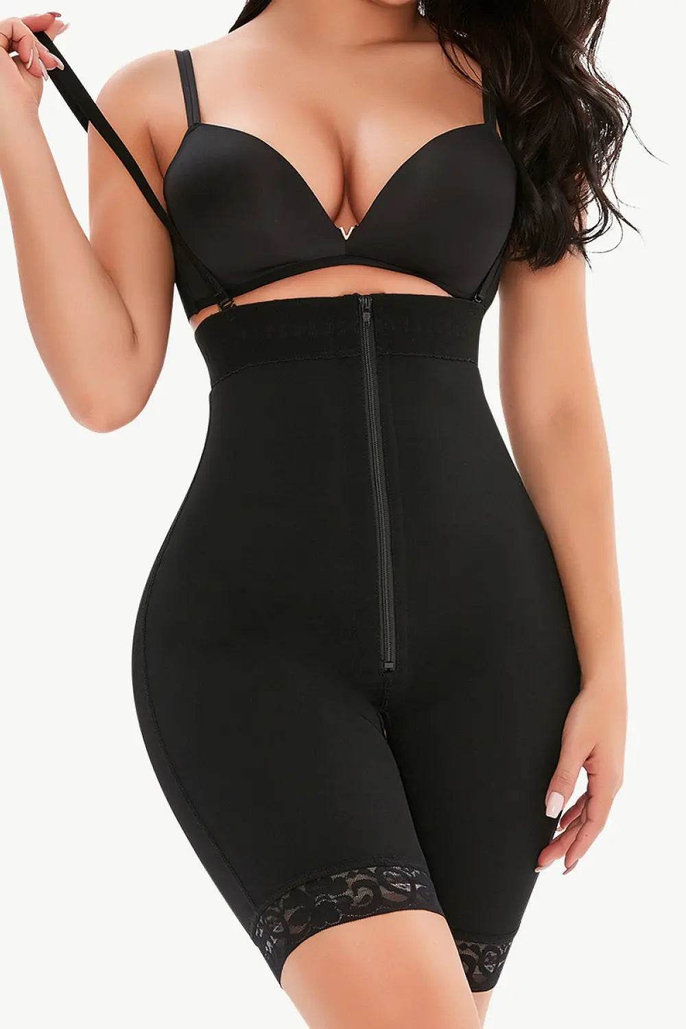 Full Size Lace Detail Zip-Up Under-Bust Shaping Bodysuit - Velveta Studio