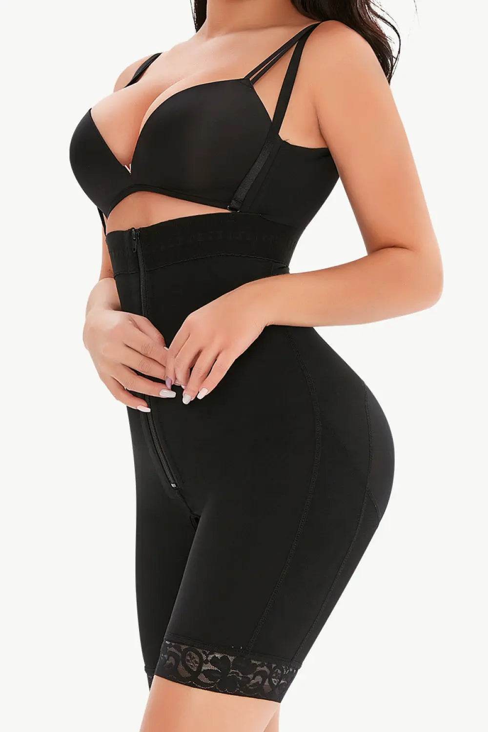 Full Size Lace Detail Zip-Up Under-Bust Shaping Bodysuit - Velveta Studio