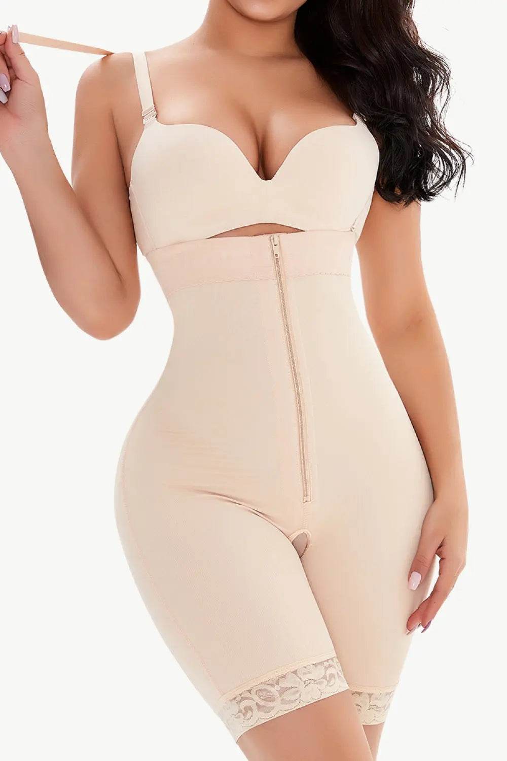 Full Size Lace Detail Zip-Up Under-Bust Shaping Bodysuit - Velveta Studio