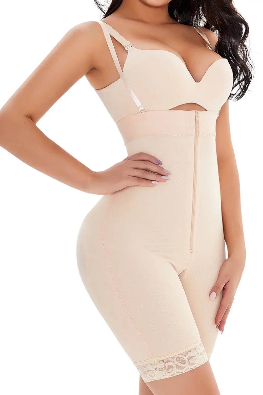 Full Size Lace Detail Zip-Up Under-Bust Shaping Bodysuit - Velveta Studio