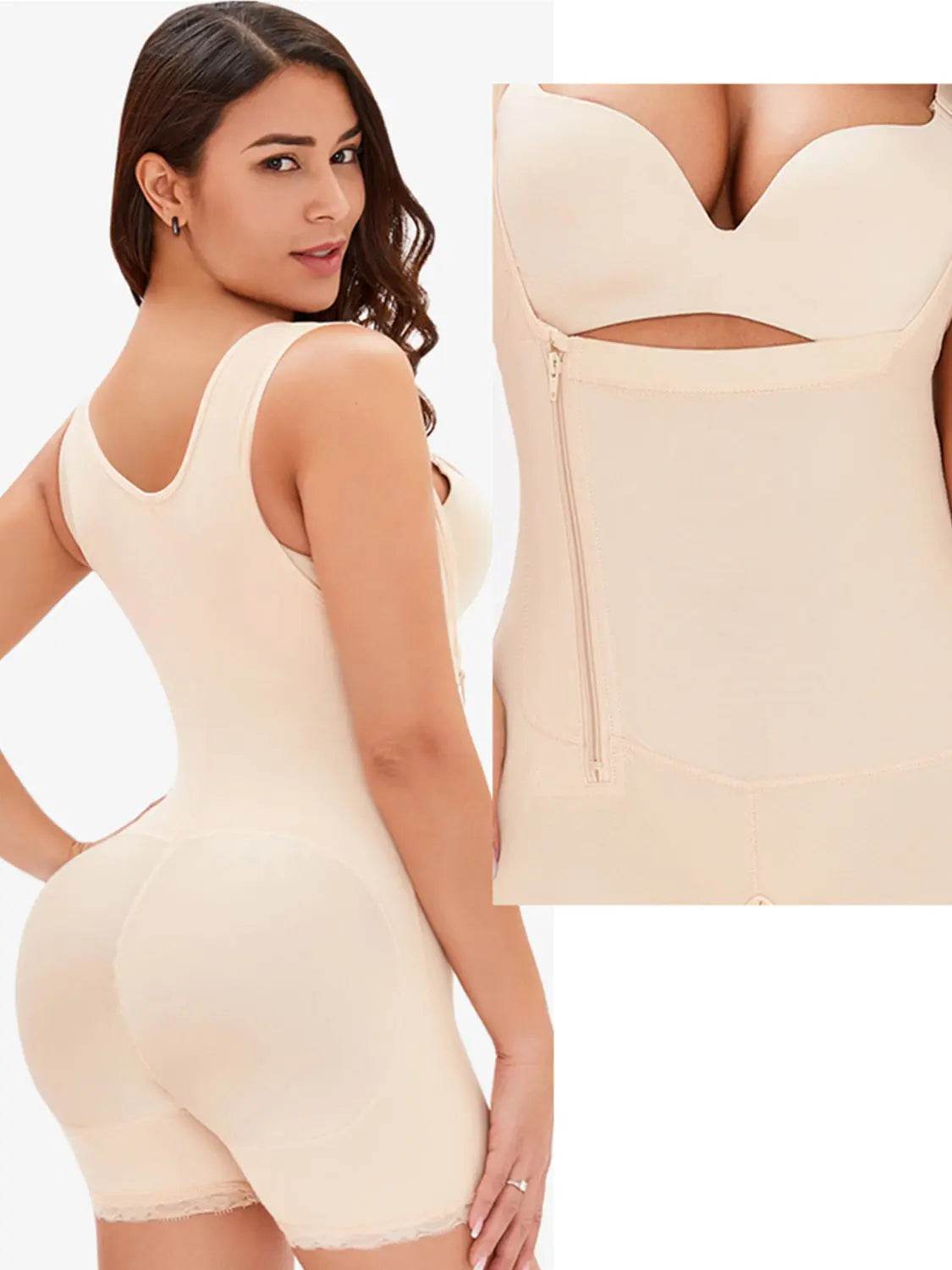 Full Size Side Zip Up Wide Strap Shapewear - Velveta Studio