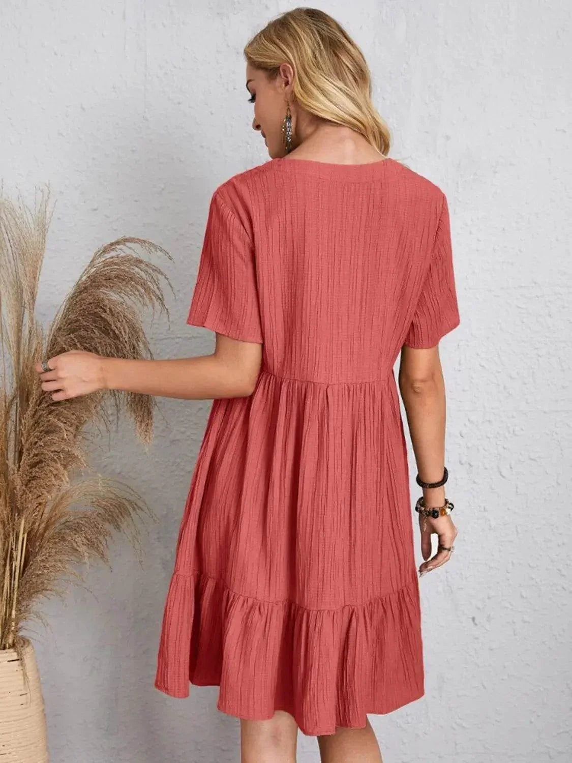 Full Size V-Neck Short Sleeve Dress - Velveta Studio