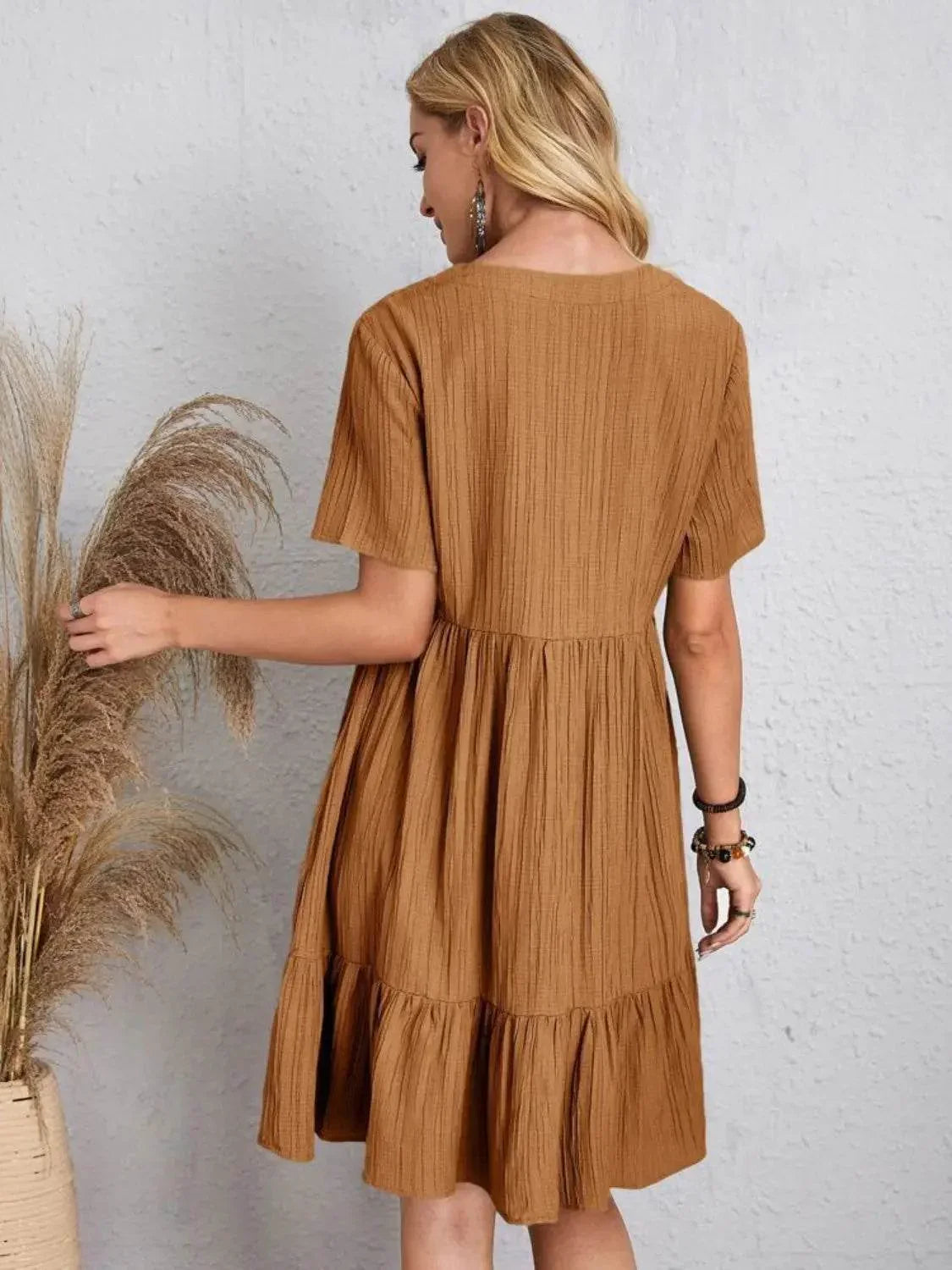 Full Size V-Neck Short Sleeve Dress - Velveta Studio