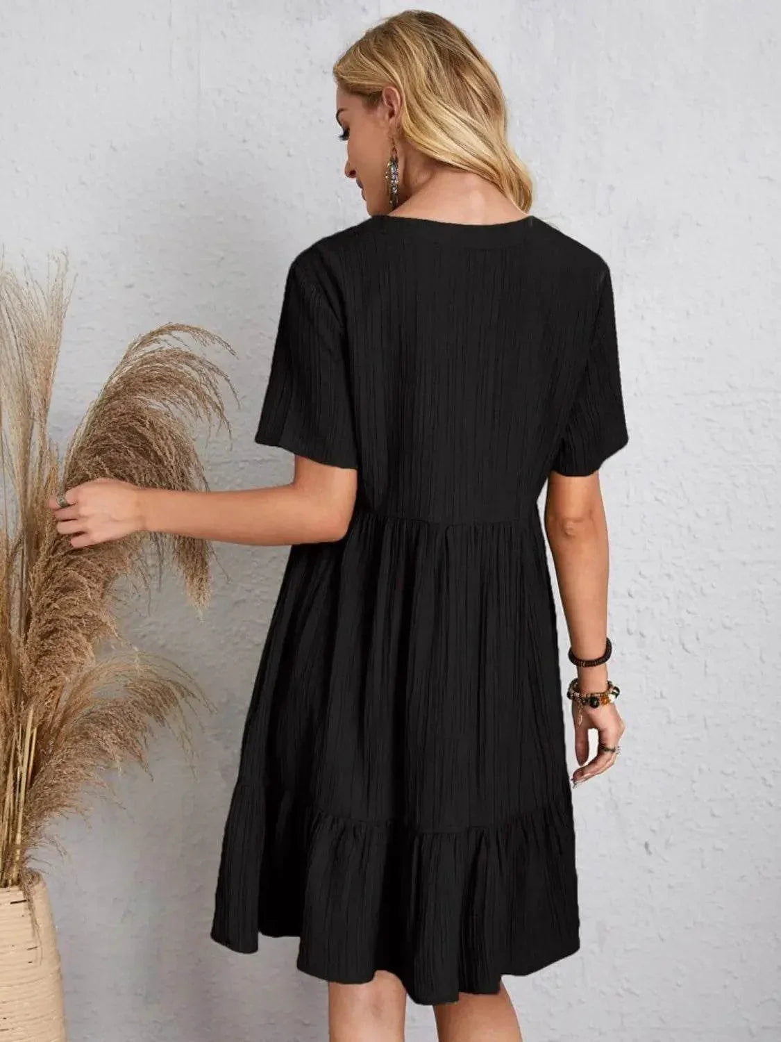 Full Size V-Neck Short Sleeve Dress - Velveta Studio