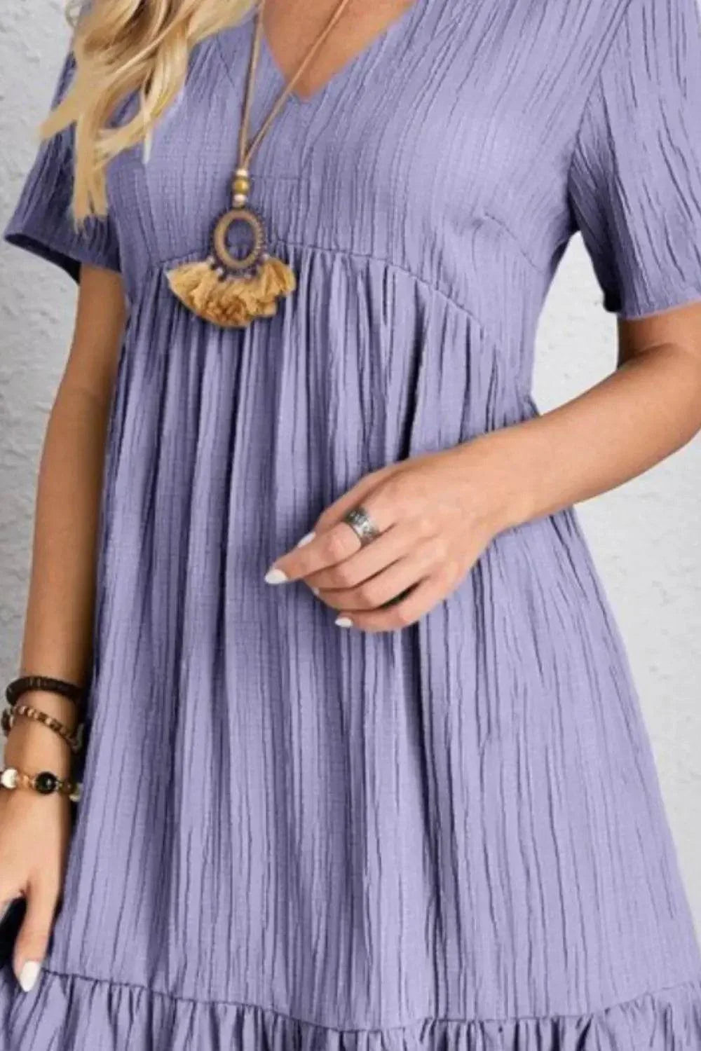 Full Size V-Neck Short Sleeve Dress - Velveta Studio