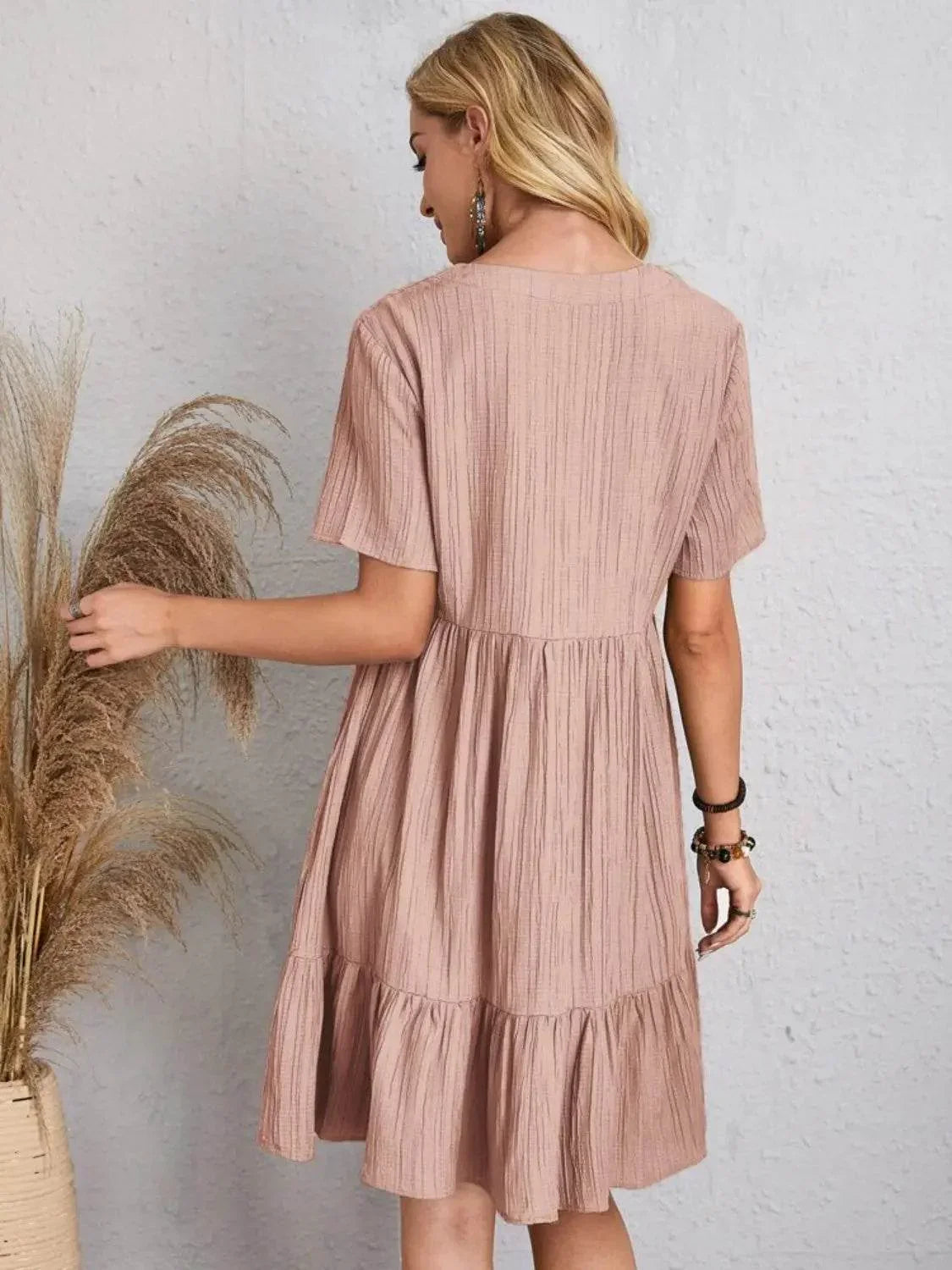 Full Size V-Neck Short Sleeve Dress - Velveta Studio