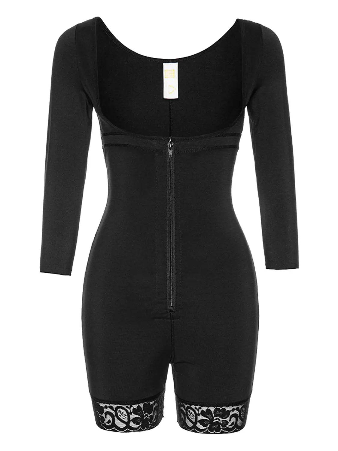 Full Size Zip Up Lace Detail Long Sleeve Shapewear - Velveta Studio