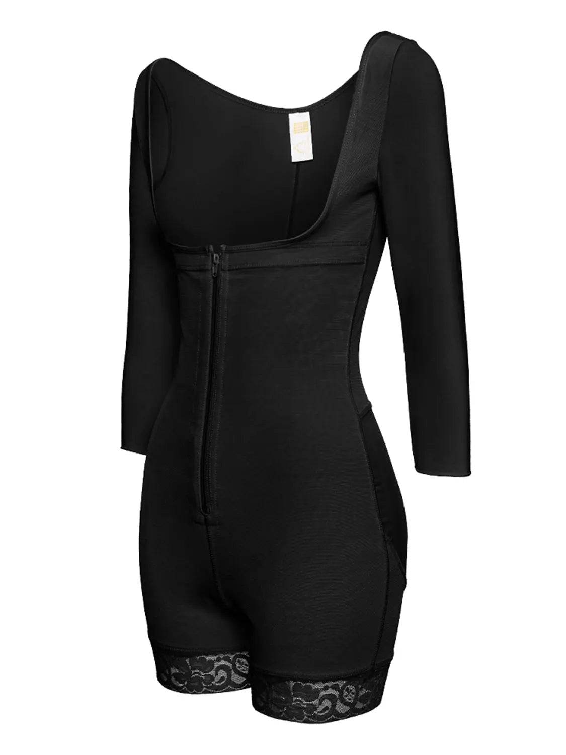 Full Size Zip Up Lace Detail Long Sleeve Shapewear - Velveta Studio