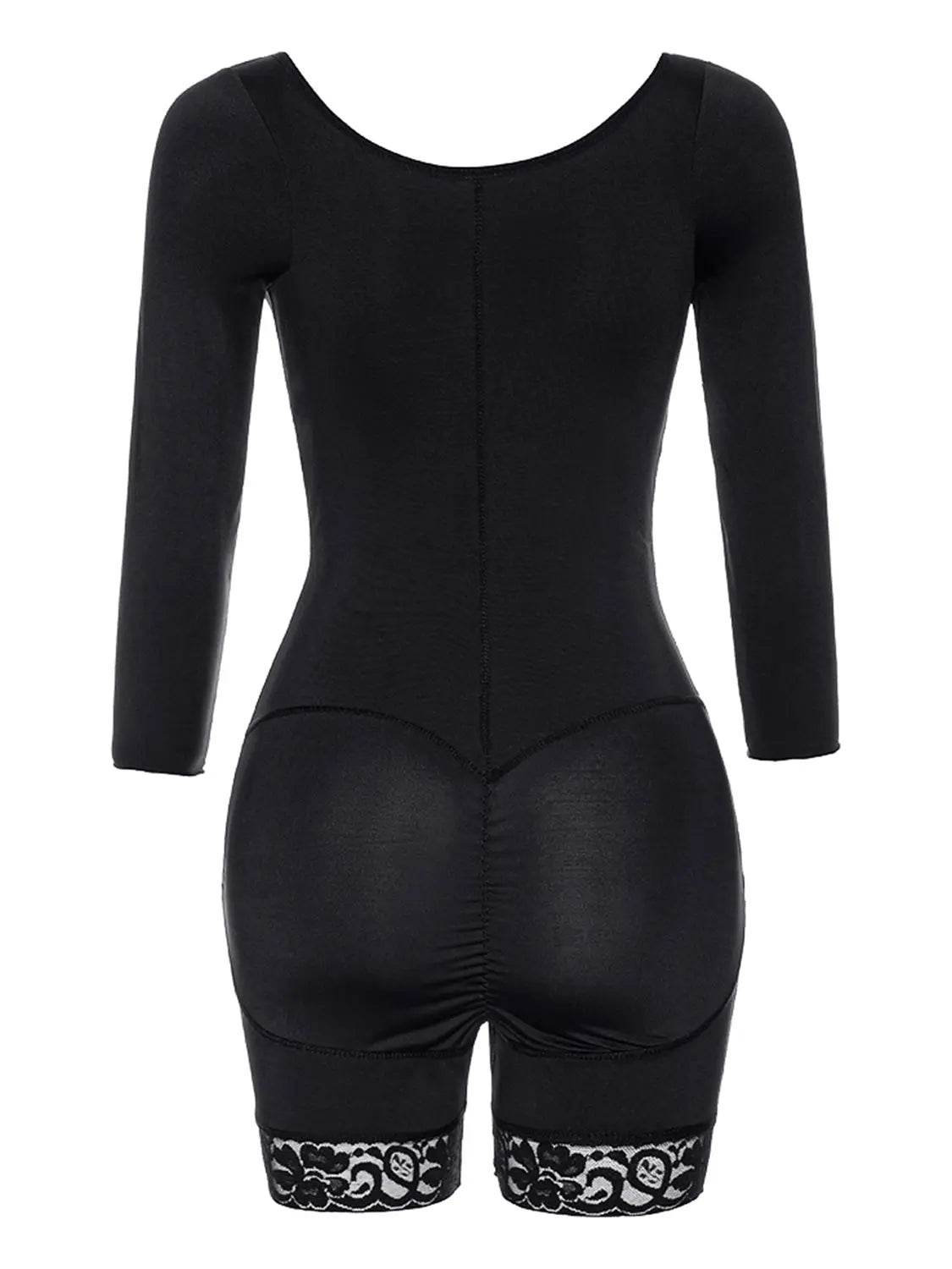 Full Size Zip Up Lace Detail Long Sleeve Shapewear - Velveta Studio