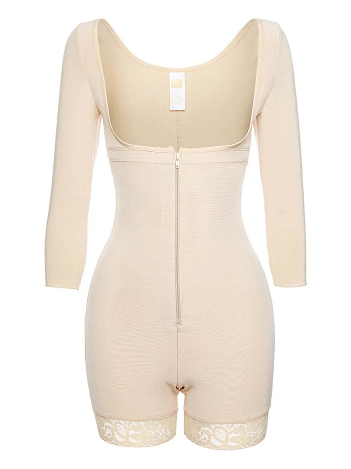 Full Size Zip Up Lace Detail Long Sleeve Shapewear - Velveta Studio