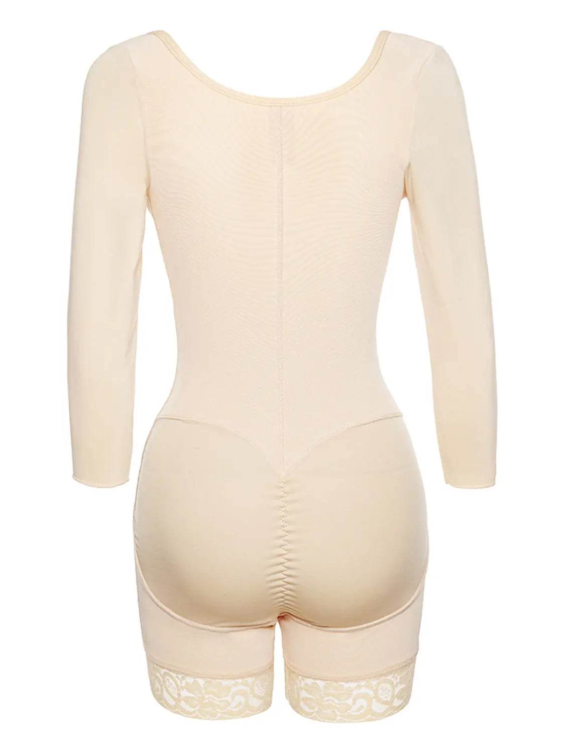 Full Size Zip Up Lace Detail Long Sleeve Shapewear - Velveta Studio