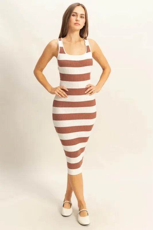 HYFVE Striped Scoop Neck Wide Strap Knit Dress - Velveta Studio