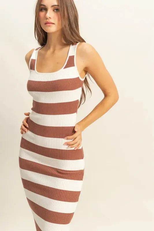 HYFVE Striped Scoop Neck Wide Strap Knit Dress - Velveta Studio