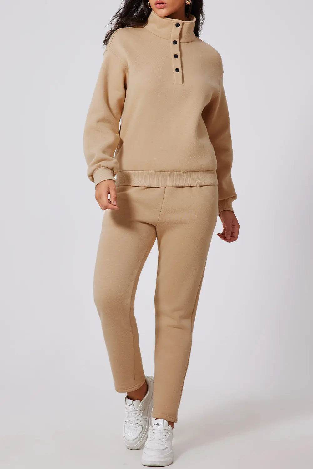 Half Snap Turtleneck Top and Pants Active Set - Velveta Studio