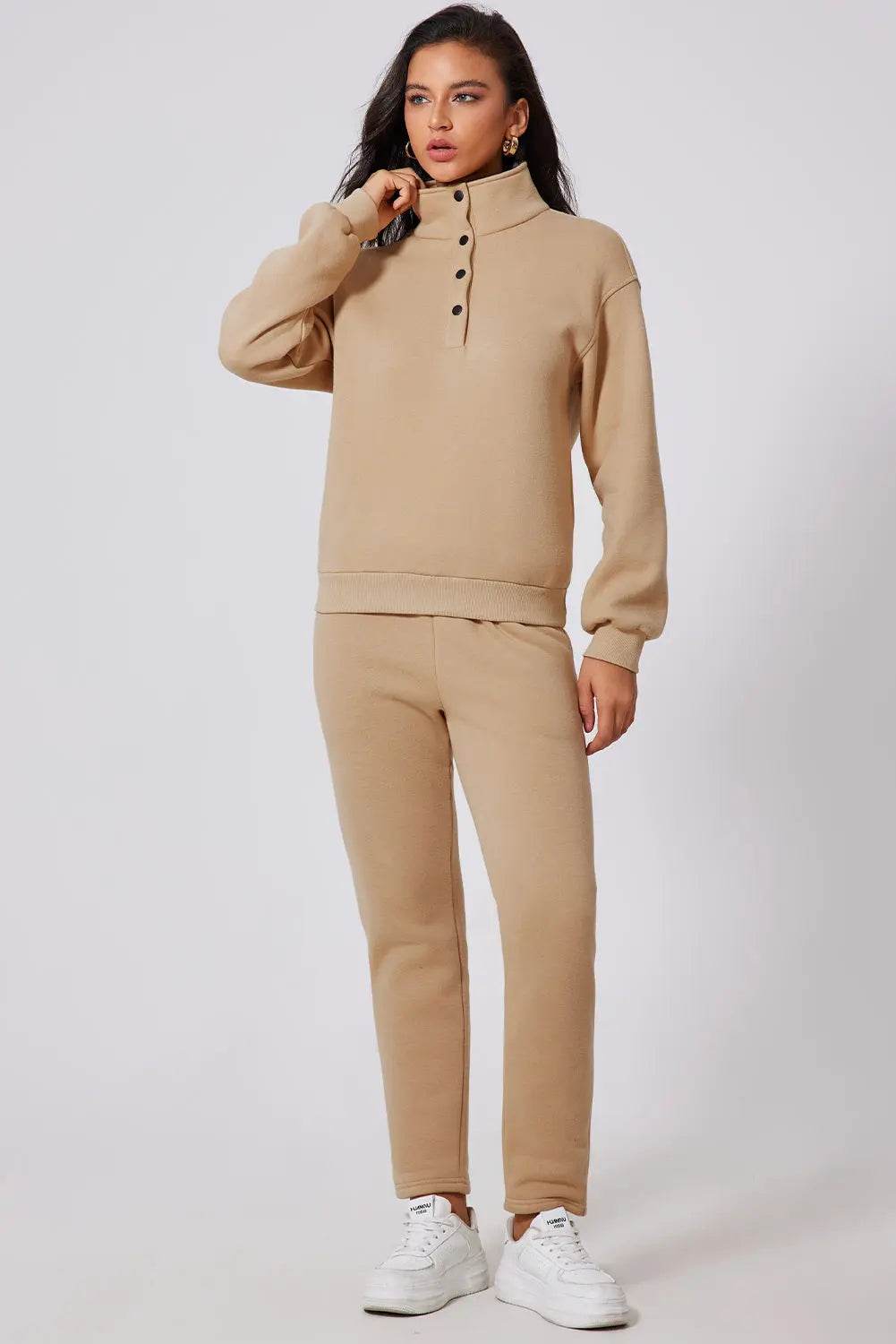 Half Snap Turtleneck Top and Pants Active Set - Velveta Studio