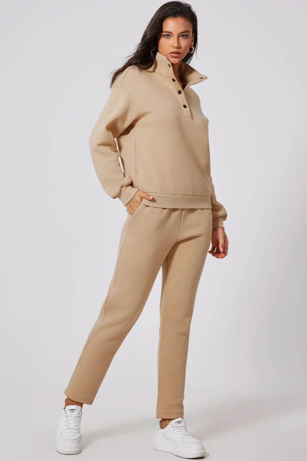 Half Snap Turtleneck Top and Pants Active Set - Velveta Studio