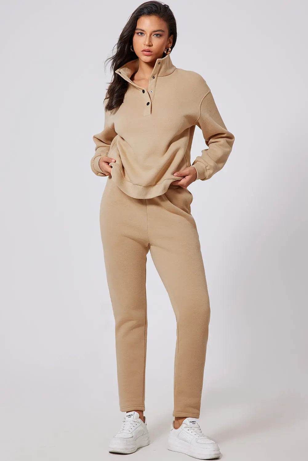 Half Snap Turtleneck Top and Pants Active Set - Velveta Studio