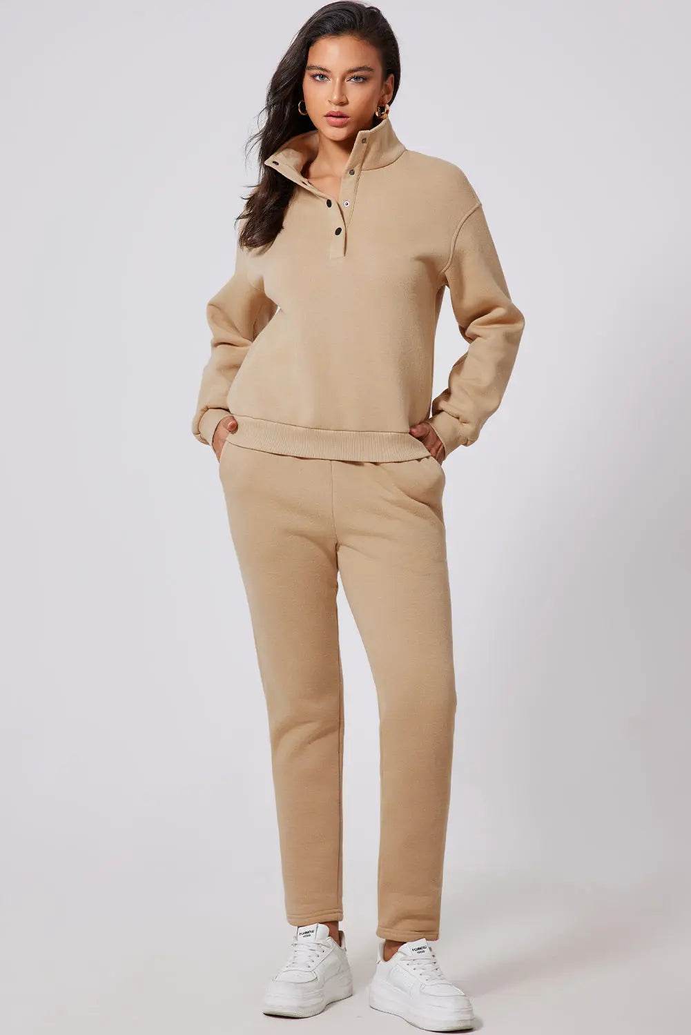 Half Snap Turtleneck Top and Pants Active Set - Velveta Studio