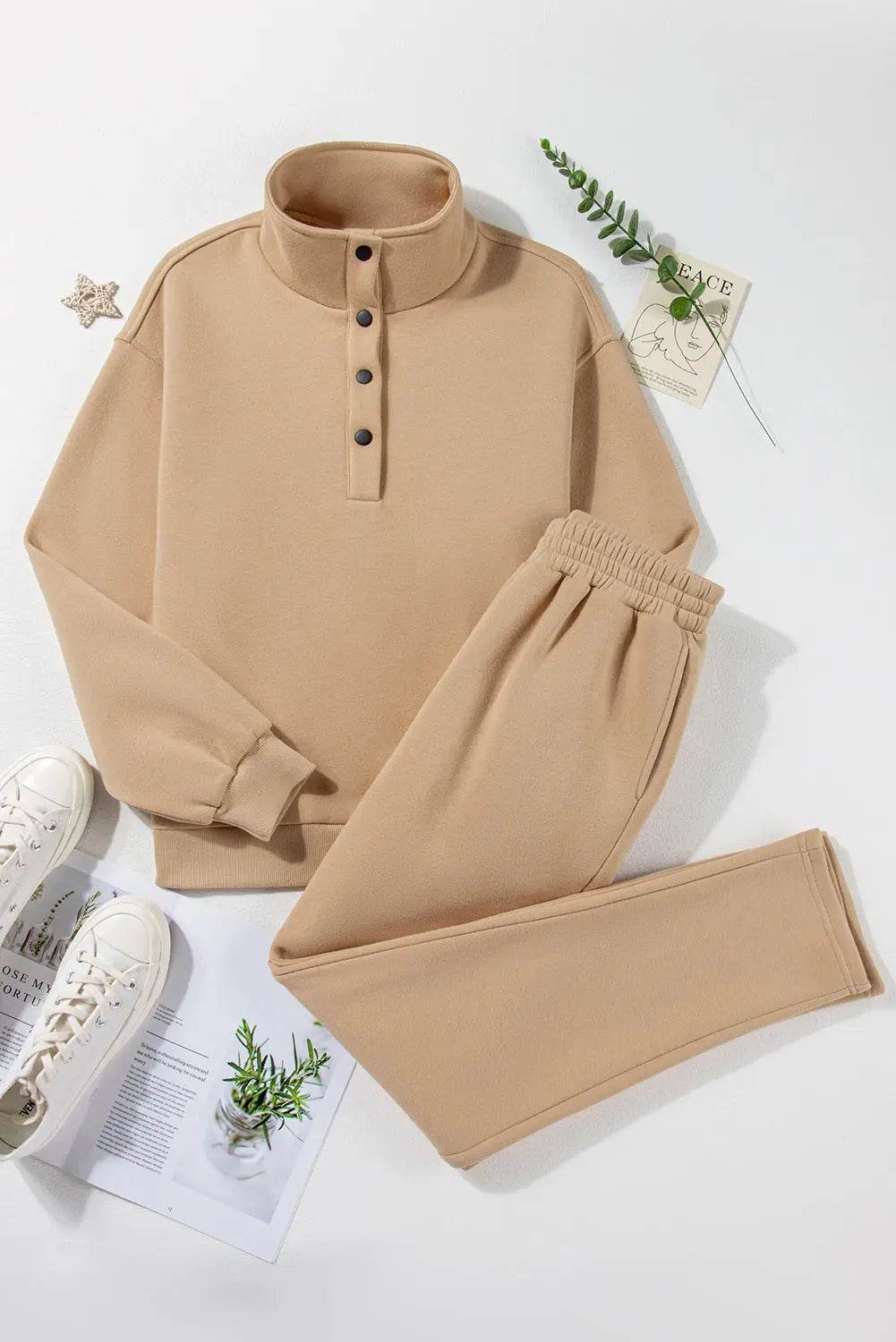 Half Snap Turtleneck Top and Pants Active Set - Velveta Studio