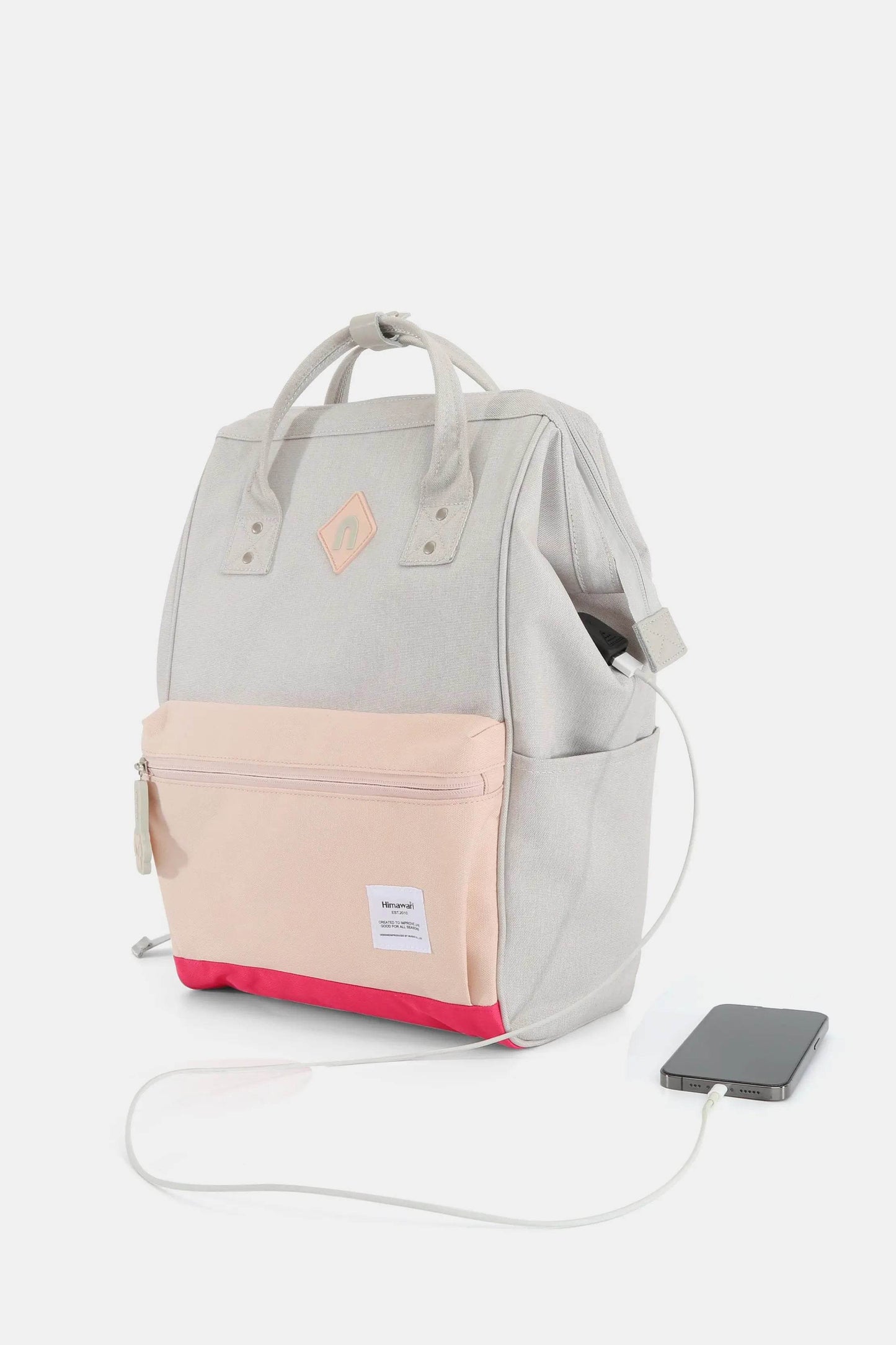 Himawari Contrast Waterproof Backpack Bag with External USB Port - Velveta Studio