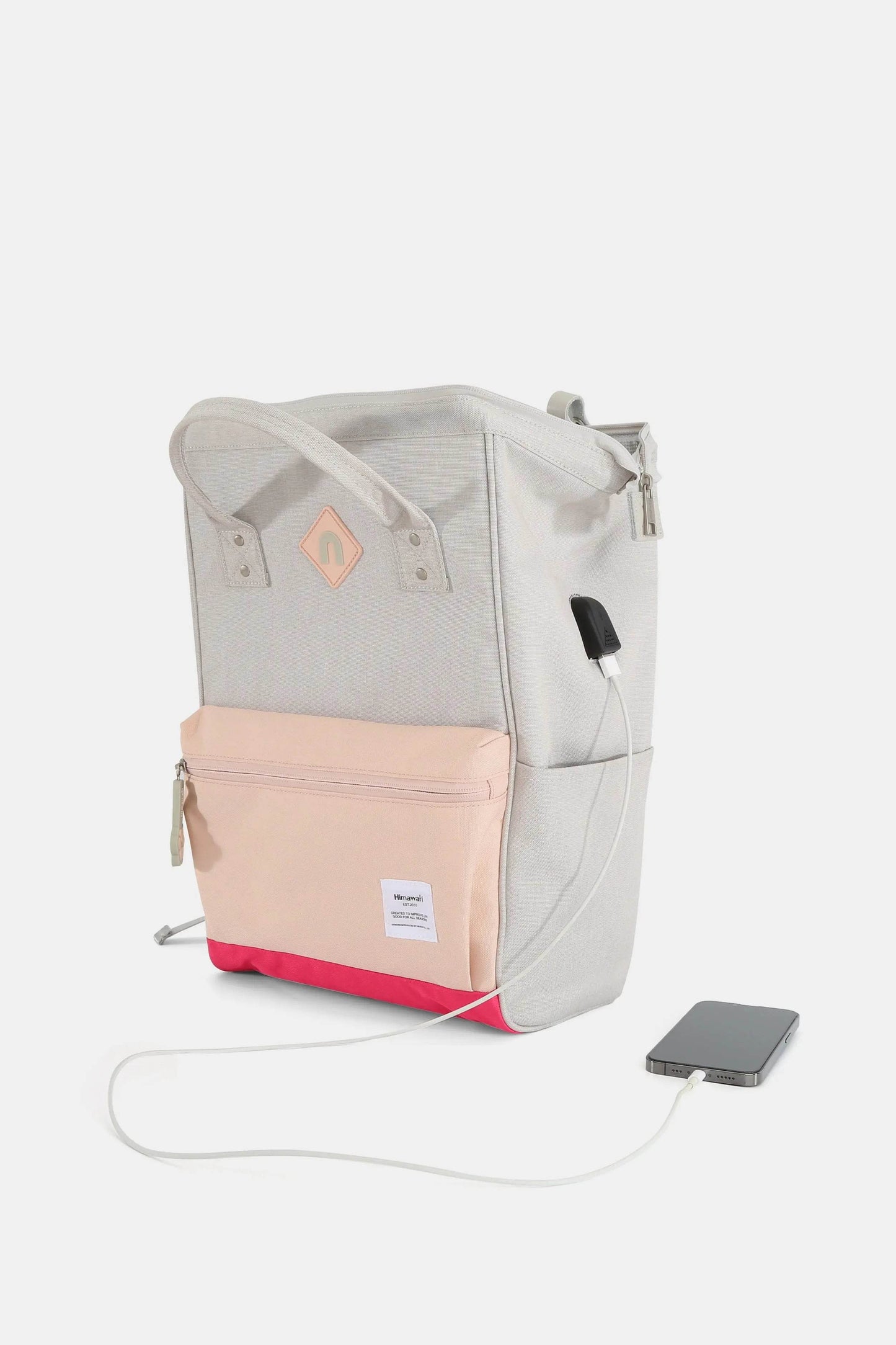 Himawari Contrast Waterproof Backpack Bag with External USB Port - Velveta Studio