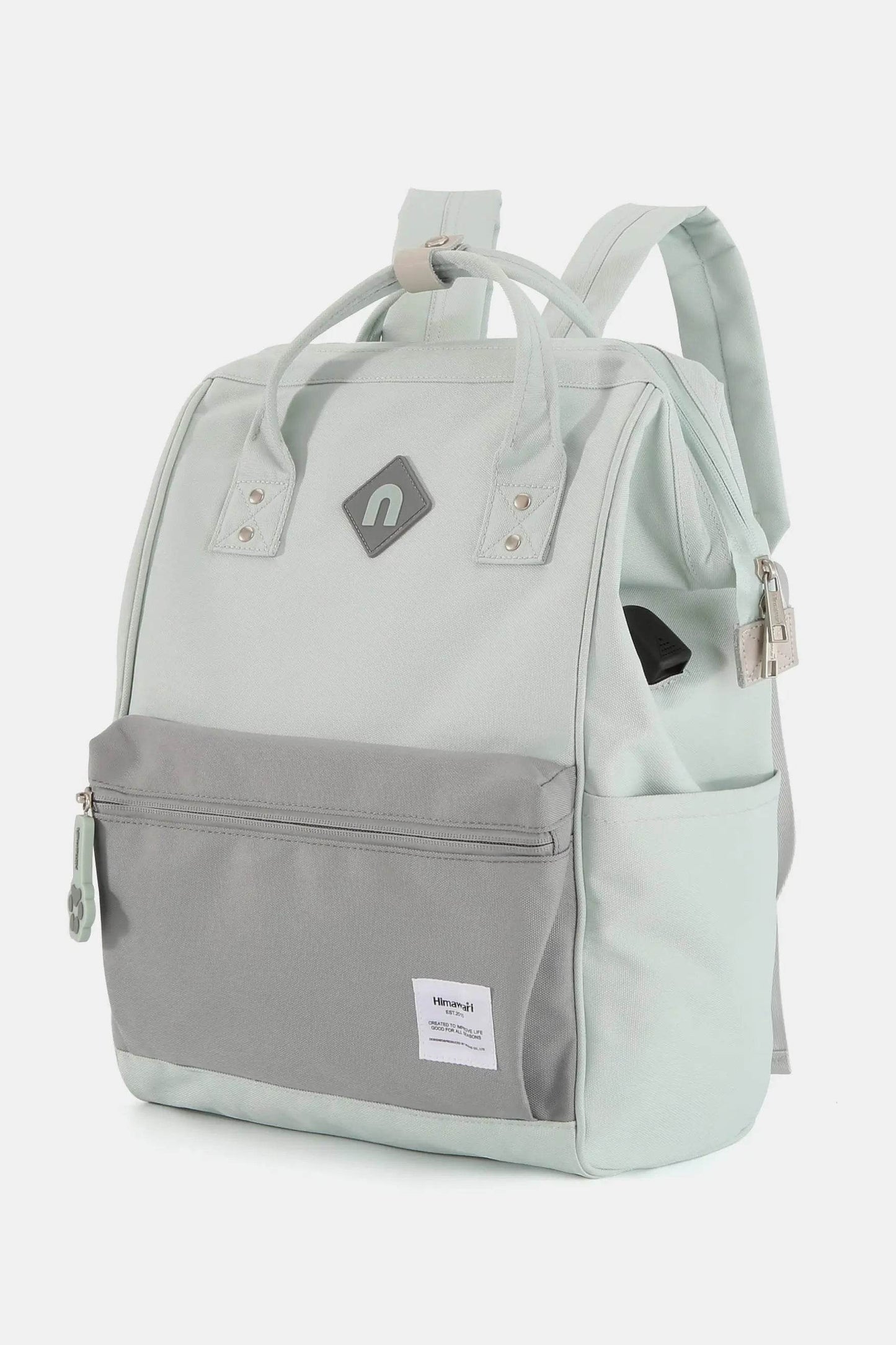 Himawari Contrast Waterproof Backpack Bag with External USB Port - Velveta Studio