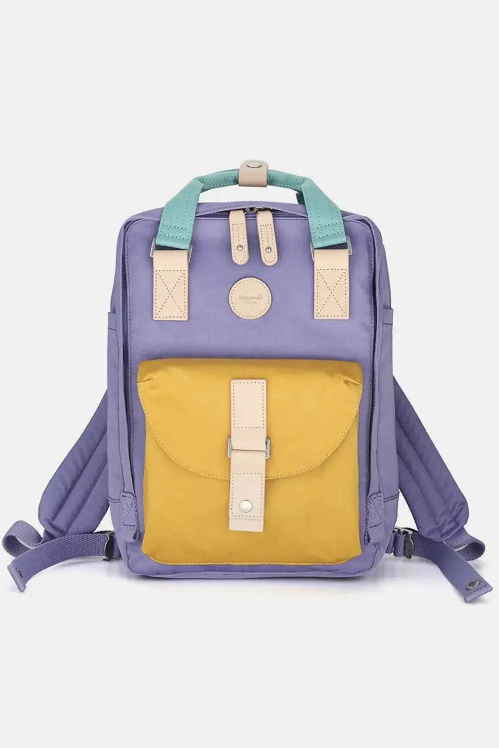 Himawari Contrast Waterproof Canvas Backpack Bag with Round Label - Velveta Studio