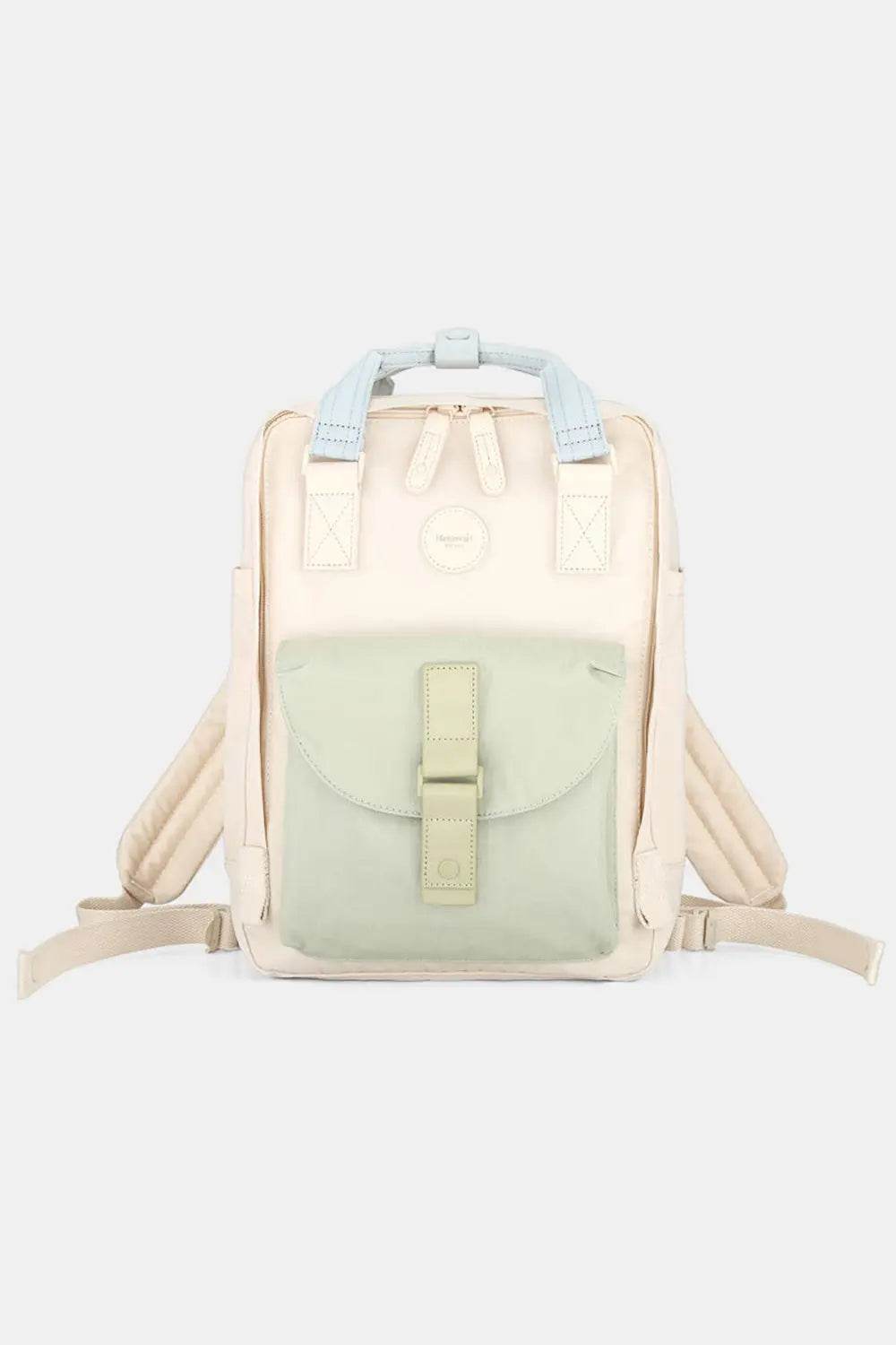 Himawari Contrast Waterproof Canvas Backpack Bag with Round Label - Velveta Studio