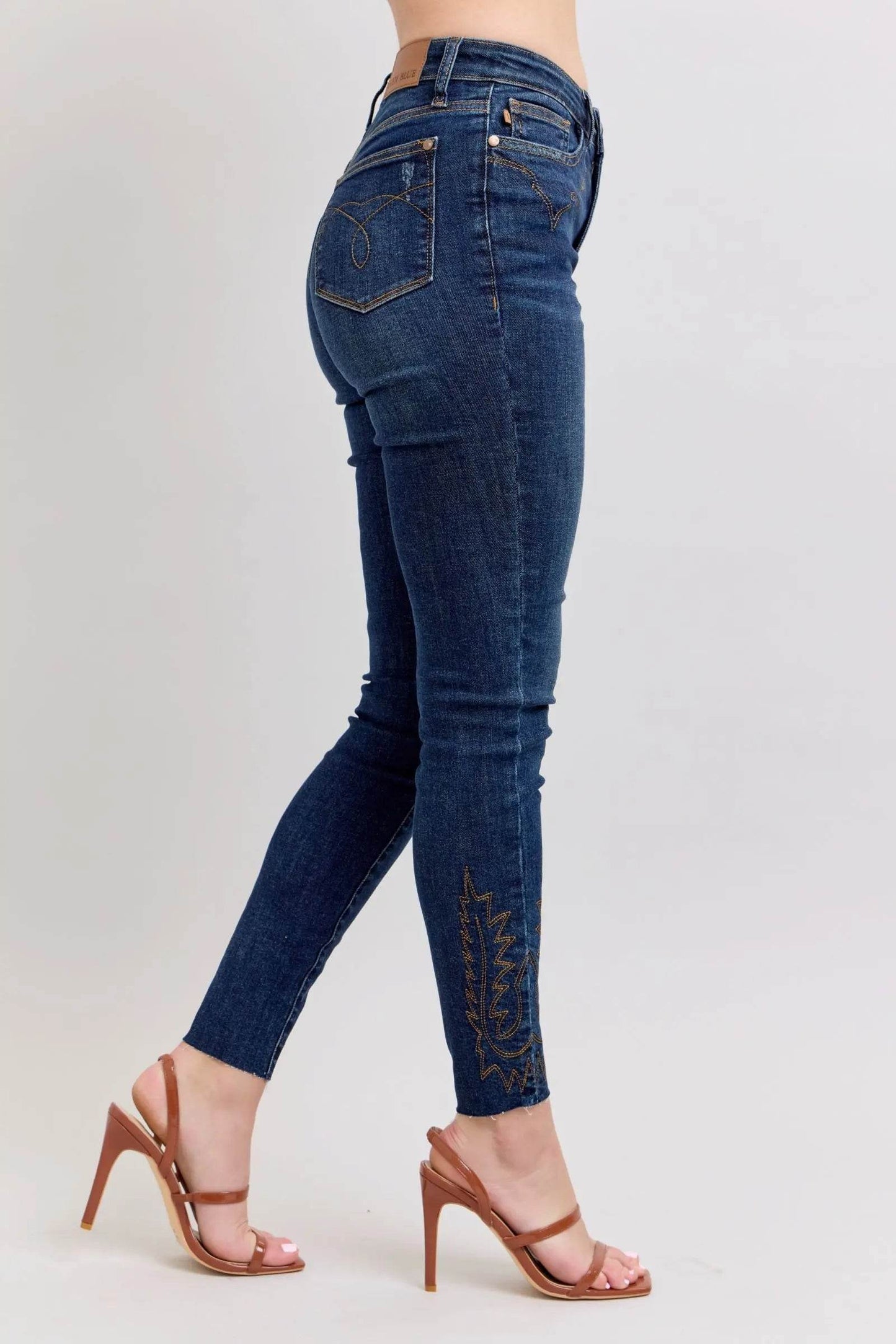 Full Size Embroidered High Rise Skinny Jeans Plus Size - Velveta Studio